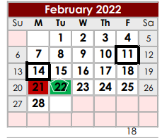 District School Academic Calendar for New Waverly High School for February 2022