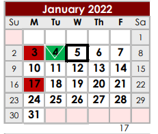 District School Academic Calendar for New Waverly Elementary for January 2022