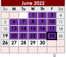 District School Academic Calendar for New Waverly Junior High for June 2022