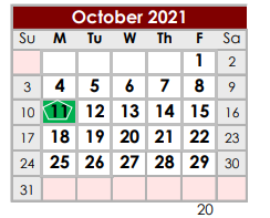 District School Academic Calendar for New Waverly Intermediate for October 2021