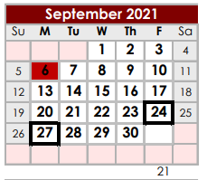 District School Academic Calendar for New Waverly Junior High for September 2021