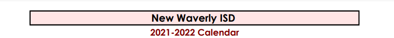 District School Academic Calendar for New Waverly Intermediate