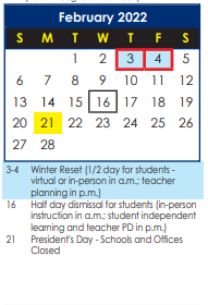 District School Academic Calendar for B. C. Charles Elementary for February 2022