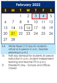 District School Academic Calendar for Point Option Alt School for February 2022