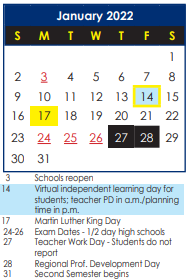 District School Academic Calendar for Achievable Dream Middle for January 2022