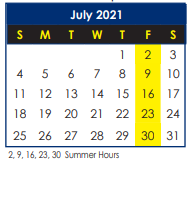 District School Academic Calendar for General Stanford Elementary for July 2021