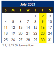 District School Academic Calendar for B. C. Charles Elementary for July 2021