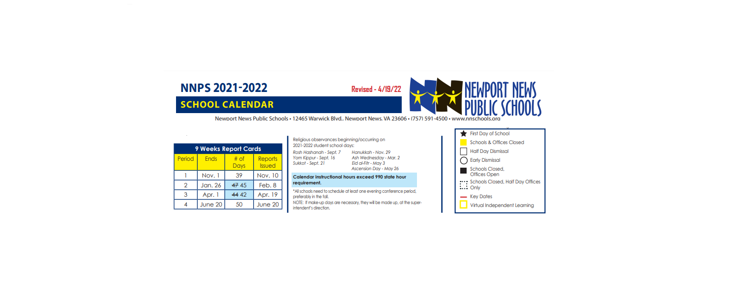 District School Academic Calendar Key for Warwick Early Childhood Center