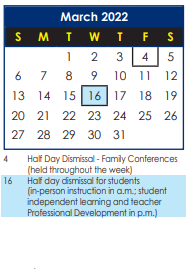 District School Academic Calendar for John Marshall Elementary for March 2022