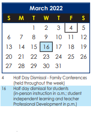 District School Academic Calendar for B. T. Washington Middle for March 2022