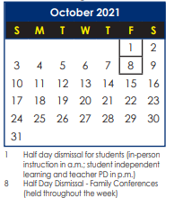 District School Academic Calendar for Carver Elementary for October 2021