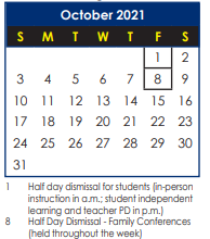 District School Academic Calendar for B. C. Charles Elementary for October 2021