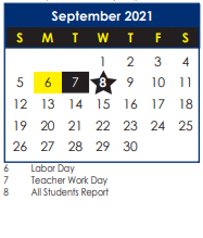 District School Academic Calendar for John Marshall Elementary for September 2021