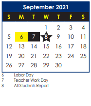 District School Academic Calendar for B. C. Charles Elementary for September 2021