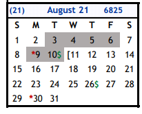 District School Academic Calendar for Wilson Co J J A E P for August 2021