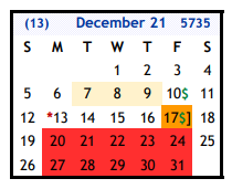 District School Academic Calendar for Wilson Co J J A E P for December 2021