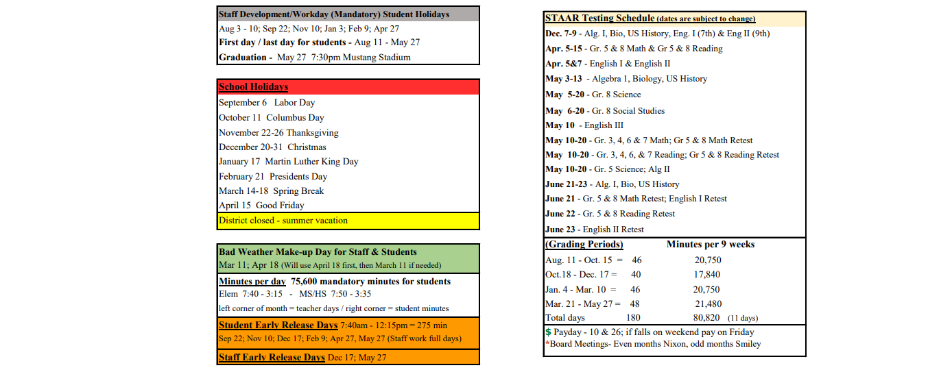 District School Academic Calendar Key for Nixon-smiley High School