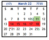 District School Academic Calendar for Floresville Alter Ed Ctr for March 2022