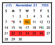 District School Academic Calendar for Nixon Smiley Elementary for November 2021