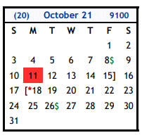 District School Academic Calendar for Floresville Alter Ed Ctr for October 2021
