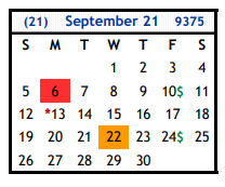 District School Academic Calendar for Floresville Alter Ed Ctr for September 2021
