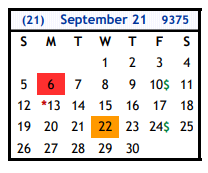 District School Academic Calendar for Wilson Co J J A E P for September 2021