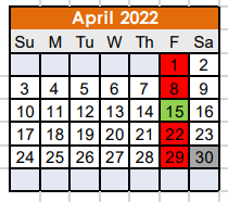 District School Academic Calendar for Nocona High School for April 2022