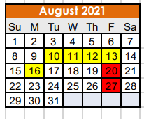 District School Academic Calendar for Nocona High School for August 2021