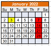 District School Academic Calendar for Nocona High School for January 2022