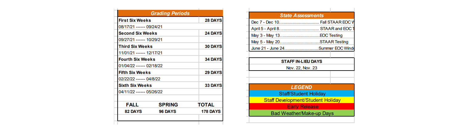 District School Academic Calendar Key for Nocona Middle