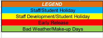 District School Academic Calendar Legend for Nocona High School