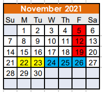 District School Academic Calendar for Nocona Middle for November 2021