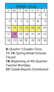 District School Academic Calendar for Azalea Middle for April 2022