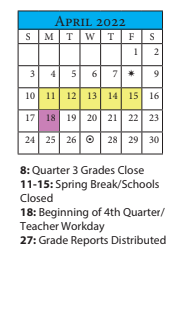 District School Academic Calendar for Tarrallton ELEM. for April 2022