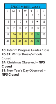 District School Academic Calendar for Lake Taylor High for December 2021