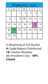 District School Academic Calendar for Suburban Park ELEM. for February 2022