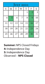 District School Academic Calendar for Northside Middle for July 2021
