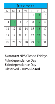 District School Academic Calendar for Crossroads ELEM. for July 2021