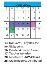 District School Academic Calendar for Maury High for June 2022