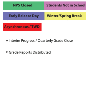 District School Academic Calendar Legend for Easton Preschool