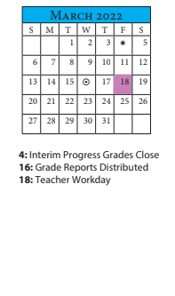 District School Academic Calendar for B. T. Washington High for March 2022