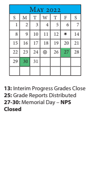 District School Academic Calendar for Easton Preschool for May 2022