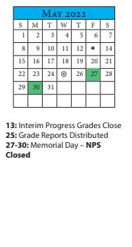 District School Academic Calendar for Ghent ELEM. for May 2022