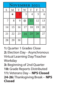 District School Academic Calendar for B. T. Washington High for November 2021
