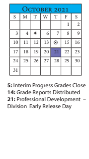 District School Academic Calendar for Oakwood ELEM. for October 2021