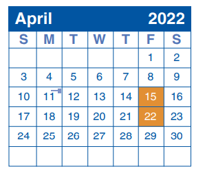 District School Academic Calendar for Woodstone Elementary School for April 2022