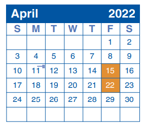 District School Academic Calendar for Coker Elementary School for April 2022