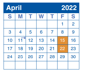 District School Academic Calendar for Regency Place Elementary School for April 2022