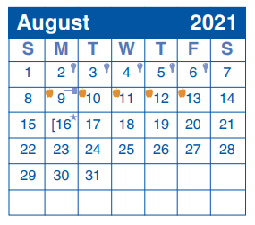 District School Academic Calendar for Redland Oaks Elementary School for August 2021