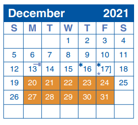 District School Academic Calendar for Bradley Middle for December 2021